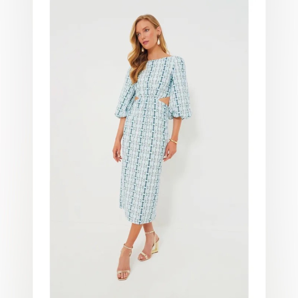 HYACINTH HOUSE Blue Geo Stripe Cut Out Campbell Dress